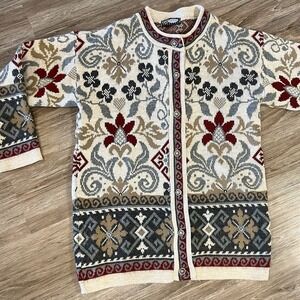 Vintage 80s 90s Cardigan Sweater Floral Geometric Colorful Retro Size M Novelty